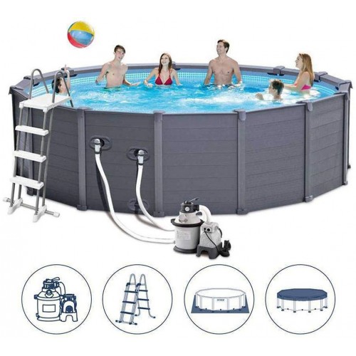INTEX Graphite Gray Panel Pools Set Bazén 478 x124 cm s filtrací 26384GS INTEX Graphite Gray Panel Pools Set Bazén 478 x124 cm s filtrací 26384GS