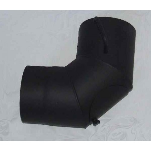 Koleno kouřovodu s čistícím otvorem a klapkou 150mm 90° (2) černá Koleno kouřovodu s čistícím otvorem a klapkou 150mm 90° (2) černá