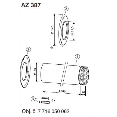 JUNKERS AZ 387 Vodorovné ukončení DN 80 (1000 mm)