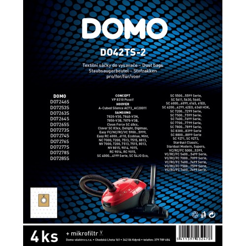 DOMO Sáčky do vysavače 4 ks, textilní, 4 l DO42TS-2 DOMO Sáčky do vysavače 4 ks, textilní, 4 l DO42TS-2