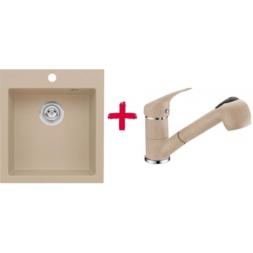 ALVEUS set dřez granitový Cortina 20 béžový + baterie Bora Bora béžová