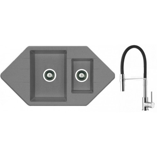 ALVEUS Set dřez Cubo 80 anthrazit + baterie Ella chrom ALVEUS Set dřez Cubo 80 anthrazit + baterie Ella chrom