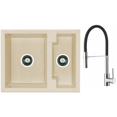 ALVEUS Set dřez Cubo 20 beige + baterie Ella chrom ALVEUS Set dřez Cubo 20 beige + baterie Ella chrom