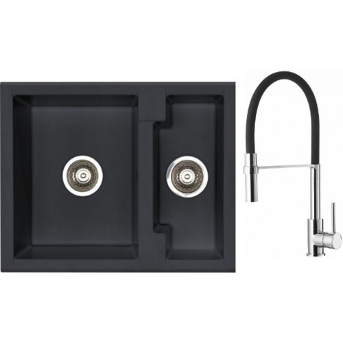 ALVEUS Set dřez Cubo 20 carbon + baterie Ella chrom