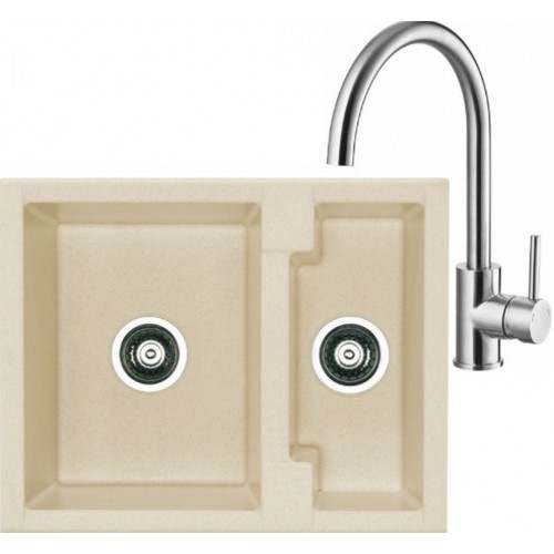 ALVEUS Set dřez Cubo 20 beige + baterie Elza kartáčovaná nerez