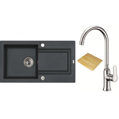 ALVEUS set dřez Falcon 30 granitový black + krájecí deska + baterie Slim chrom ALVEUS set dřez Falcon 30 granitový black + krájecí deska + baterie Slim chrom