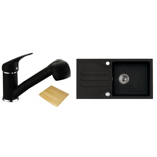 ALVEUS set dřez Galapagos granitový + krájecí deska + baterie Bora Bora black