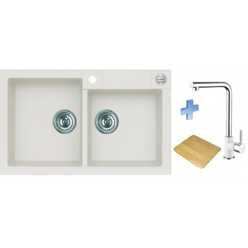 ALVEUS set dřez Rock 90 white + baterie Sumatra white / chrom + krájecí deska ALVEUS set dřez Rock 90 white + baterie Sumatra white / chrom + krájecí deska