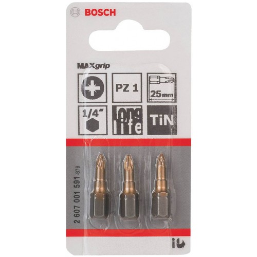 BOSCH Max Grip Šroubovací bit, PZ 1, 25 mm, 3 ks 2607001591 BOSCH Max Grip Šroubovací bit, PZ 1, 25 mm, 3 ks 2607001591