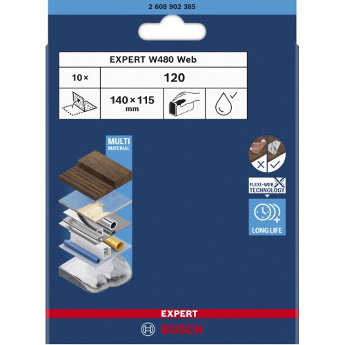 BOSCH Brusná síť Expert W480 web, G120, 10ks 2608902385 BOSCH Brusná síť Expert W480 web, G120, 10ks 2608902385
