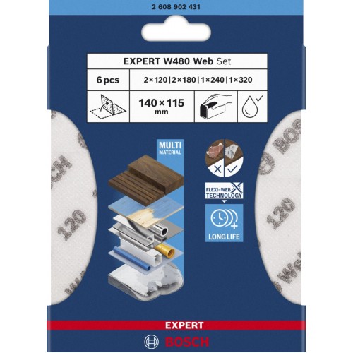 BOSCH Brusná síť Expert W480 web, smíšená sada, 6ks 2608902431 BOSCH Brusná síť Expert W480 web, smíšená sada, 6ks 2608902431