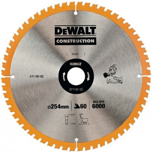 DeWALT DT1182 Pilový kotouč 254 x 30 mm, 60 zubů, ATB 7° DeWALT DT1182 Pilový kotouč 254 x 30 mm, 60 zubů, ATB 7°