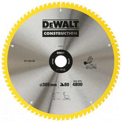 DeWALT DT1184 Pilový kotouč 305 x 30 mm, 80 zubů, ATB 5° DeWALT DT1184 Pilový kotouč 305 x 30 mm, 80 zubů, ATB 5°