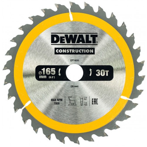 DeWALT DT1935 Pilový kotouč 165 x 20 mm, 30 zubů, ATB 10° DeWALT DT1935 Pilový kotouč 165 x 20 mm, 30 zubů, ATB 10°