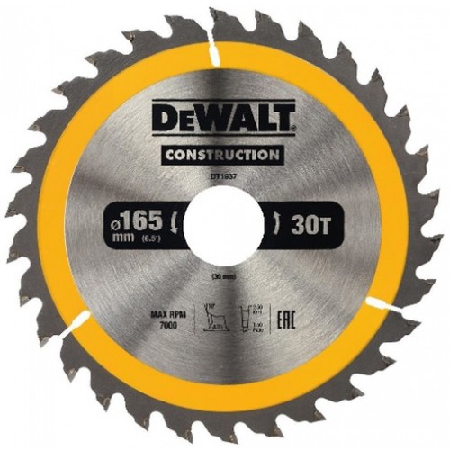 DeWALT DT1937 Pilový kotouč 165 x 30 mm, 30 zubů, ATB 10° DeWALT DT1937 Pilový kotouč 165 x 30 mm, 30 zubů, ATB 10°