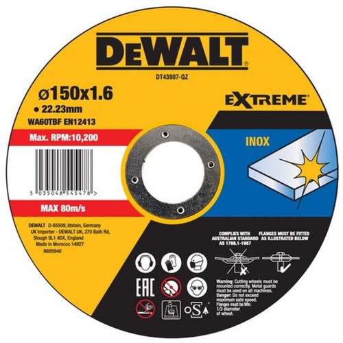 DeWALT DT43907 Řezný kotouč na nerez 150 x 22.2 mm DeWALT DT43907 Řezný kotouč na nerez 150 x 22.2 mm