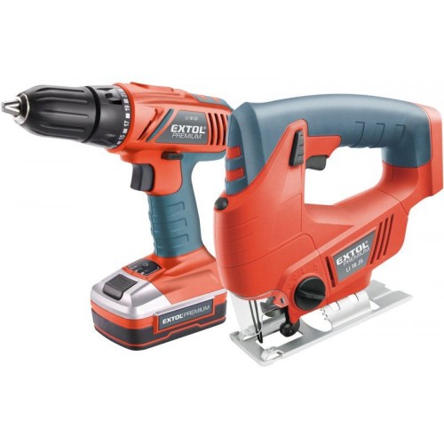 EXTOL PREMIUM vrtací šroubovák aku, 18V Li-ion + zdarma pila přímočará 18V 8898312