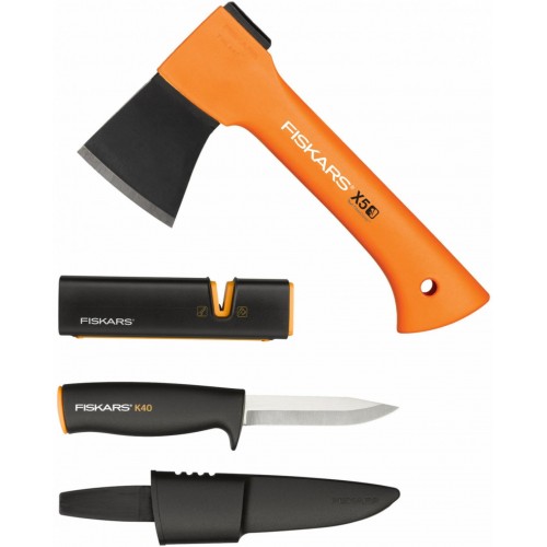 Fiskars Set kempingová sekera X5 + nůž K40 + ostřič Xsharp 1057913 Fiskars Set kempingová sekera X5 + nůž K40 + ostřič Xsharp 1057913