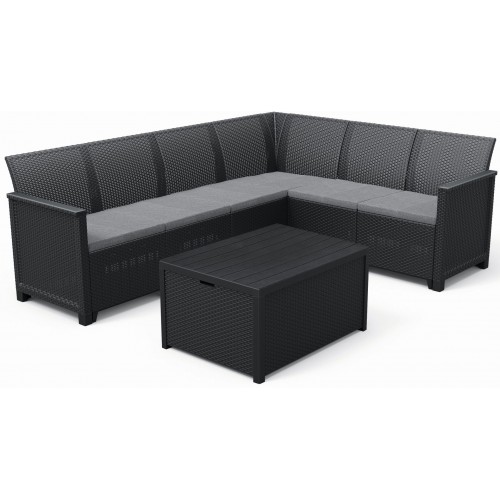 KETER ELODIE CORNER 6 SEATER Set zahradní s úložným stolem, grafit/šedá 17210758 KETER ELODIE CORNER 6 SEATER Set zahradní s úložným stolem, grafit/šedá 17210758