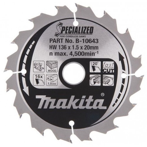 MAKITA B-10643 Pilový kotouč 136x20mm 16Z MAKITA B-10643 Pilový kotouč 136x20mm 16Z