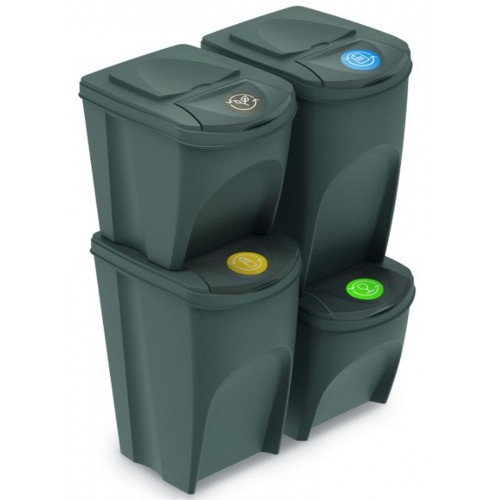 Prosperplast SORTIBOX Sada 4 odpadkových košů, 2x25l a 2x35l, antracit IKWBMS4 Prosperplast SORTIBOX Sada 4 odpadkových košů, 2x25l a 2x35l, antracit IKWBMS4