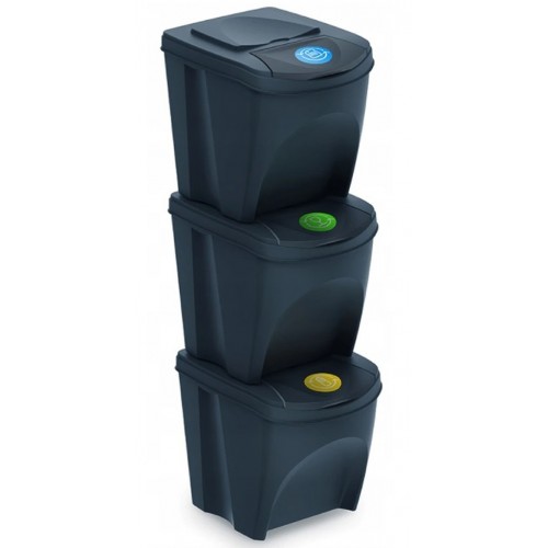 Prosperplast SORTIBOX Sada 3 odpadkových košů 3x25l, antracit IKWB25S3 Prosperplast SORTIBOX Sada 3 odpadkových košů 3x25l, antracit IKWB25S3
