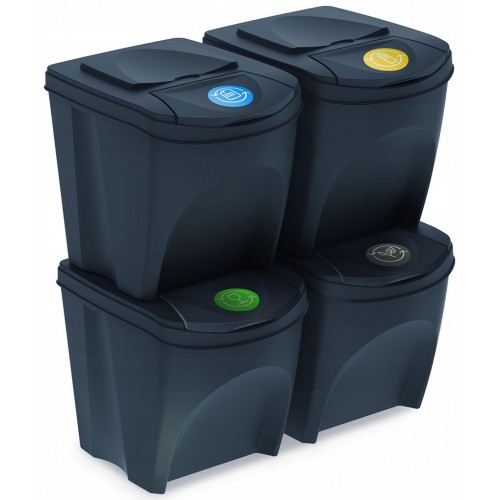 Prosperplast SORTIBOX Sada 4 odpadkových košů 4x25l, antracit IKWB25S4 Prosperplast SORTIBOX Sada 4 odpadkových košů 4x25l, antracit IKWB25S4