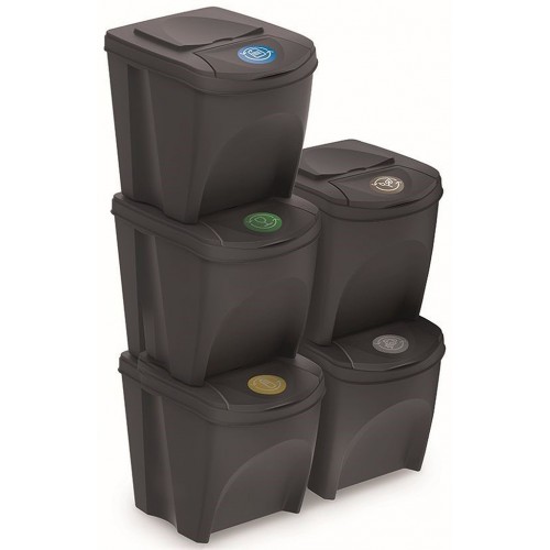 Prosperplast SORTIBOX Sada 5 odpadkových košů 5x25l, antracit IKWB25S5 Prosperplast SORTIBOX Sada 5 odpadkových košů 5x25l, antracit IKWB25S5