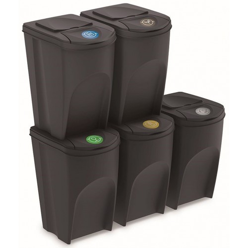 Prosperplast SORTIBOX Sada 5 odpadkových košů, 5x35l, antracit IKWB35S5 Prosperplast SORTIBOX Sada 5 odpadkových košů, 5x35l, antracit IKWB35S5