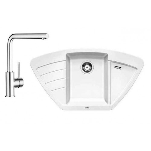 BLANCO SET 12 dřez ZIA 9 E bílá + dřezová baterie MILA chrom BLANCO SET 12 dřez ZIA 9 E bílá + dřezová baterie MILA chrom