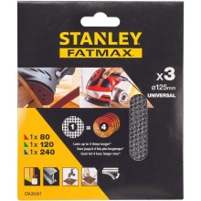 STANLEY STA39267 Brusné mřížky pro excentrickou brusku 125mm, 1xP80, 1xP120, 1xP240