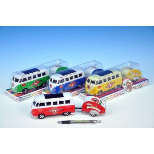 Autobus PEACE, plast, 14cm, s karavanem 8cm, různé barvy 00541052 Autobus PEACE, plast, 14cm, s karavanem 8cm, různé barvy 00541052