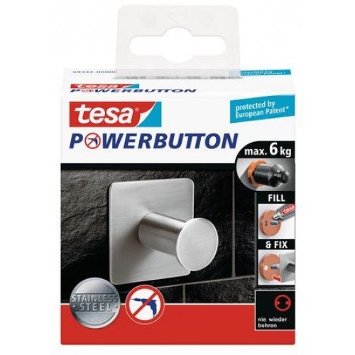 TESA Powerbutton háček CLASSIC, matná nerez ocel, čtvercový, nosnost 6kg 59332-00000-00 TESA Powerbutton háček CLASSIC, matná nerez ocel, čtvercový, nosnost 6kg 59332-00000-00