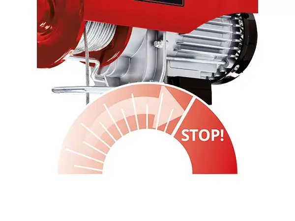 Detailní pohled na nouzový vypínač lanového navijáku Einhell TC-EH 600.
