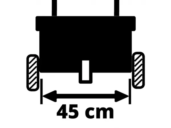 Grafické znázornění šířky posypu 45 cm u rozmetadla Einhell GC-SR 12.