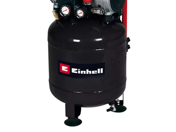 Kompresor Einhell TE-AC 135/24 Silent Plus s černou, svislou tlakovou nádobou a logem Einhell.