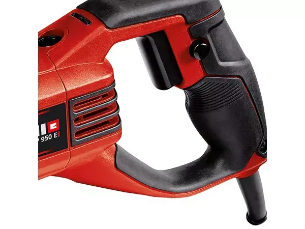 Detail zadní části rukojeti univerzální pily Einhell TE-AP 950 E s povrchem Softgrip.