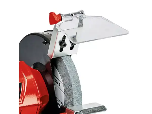 Ochranný kryt s ochranou proti jiskrám na dvoukotoučové brusce Einhell TC-BG 150.